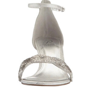 New! Adrianna Papell Aerin Silver Kitten Heel Open Toe Beaded ShoeWm's 6.5